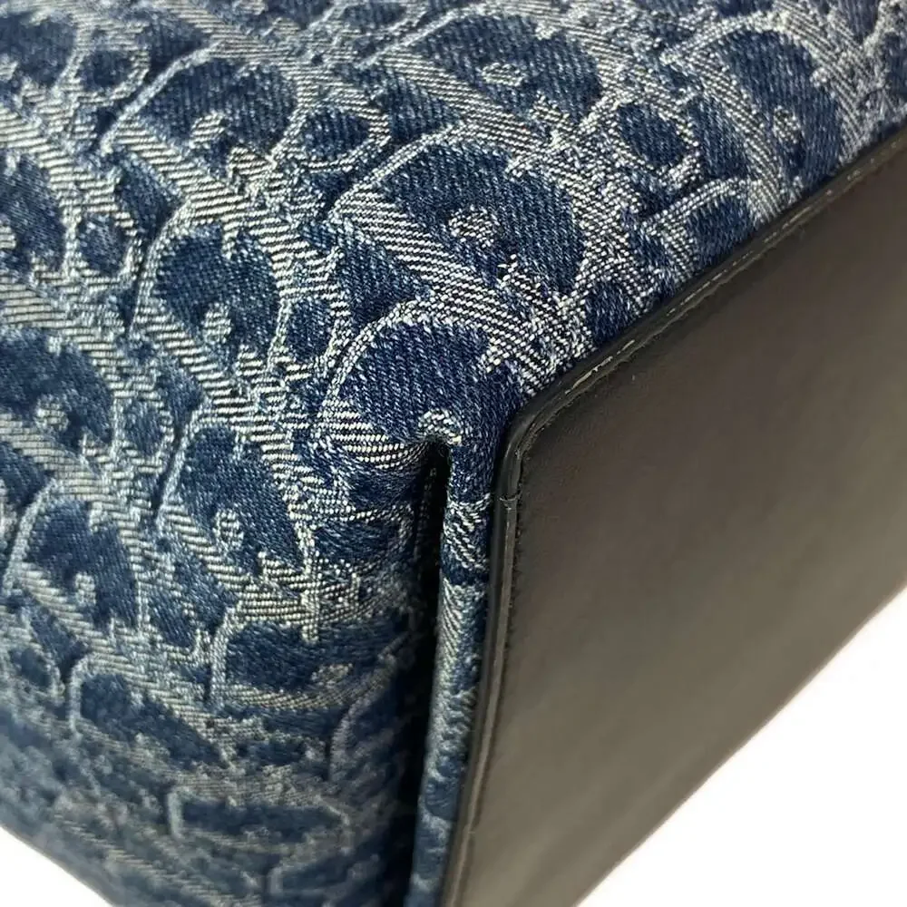 Christian Dior Toujours Bag Large Tote Bag Blue Dark Navy Jacquard Leather